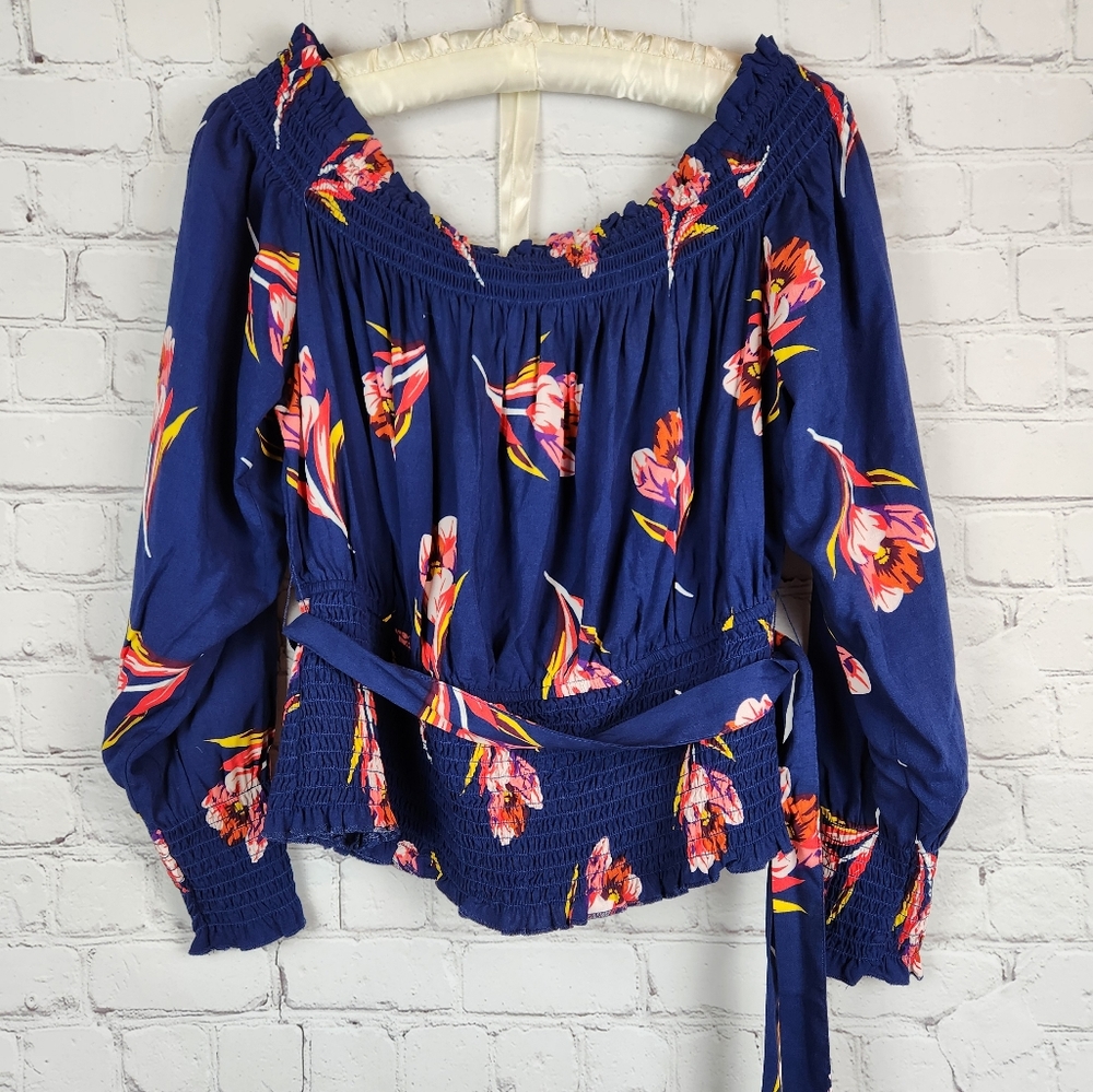 Express Smocked Top with Fabric Belt